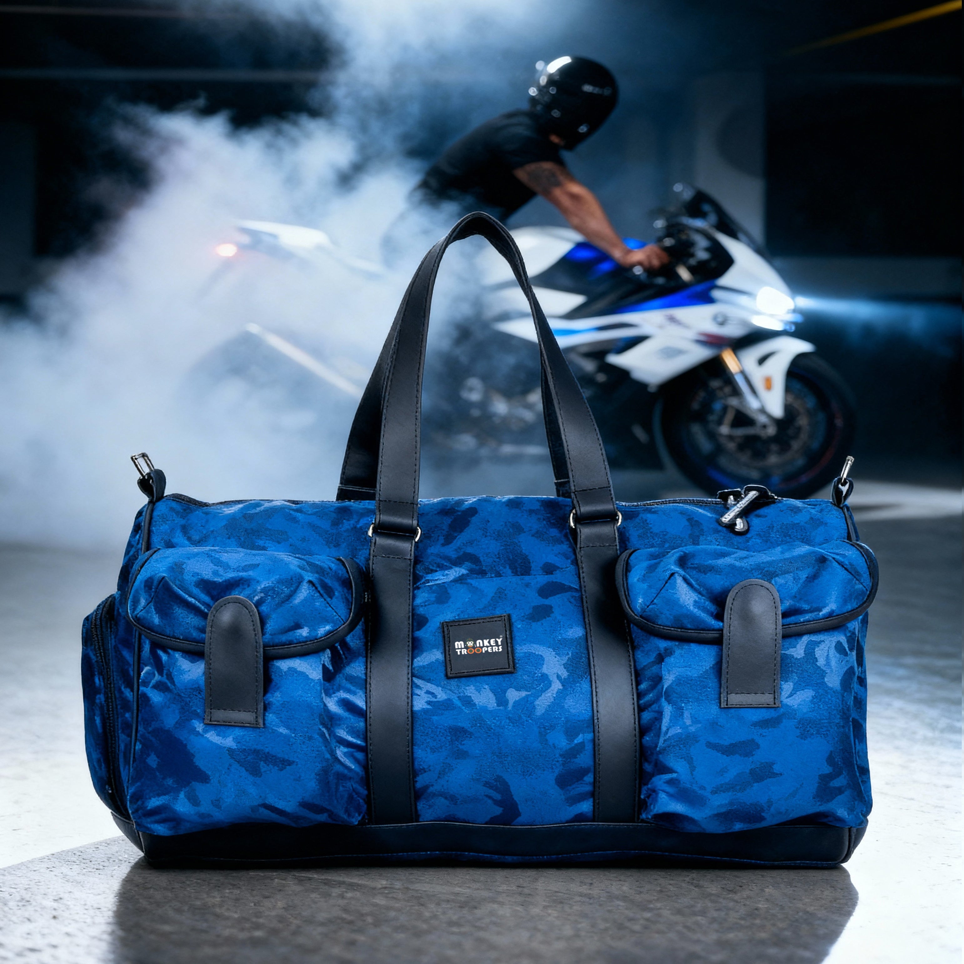 ROAM Duffle Bag Blue Camo | Monkey Troopers® Rugged Travel & Gym Bag