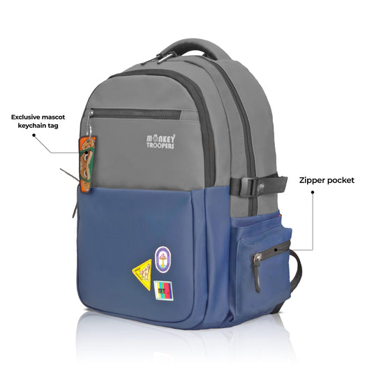 Glitch Laptop Backpack| Navy Blue-Grey Monkey Troopers